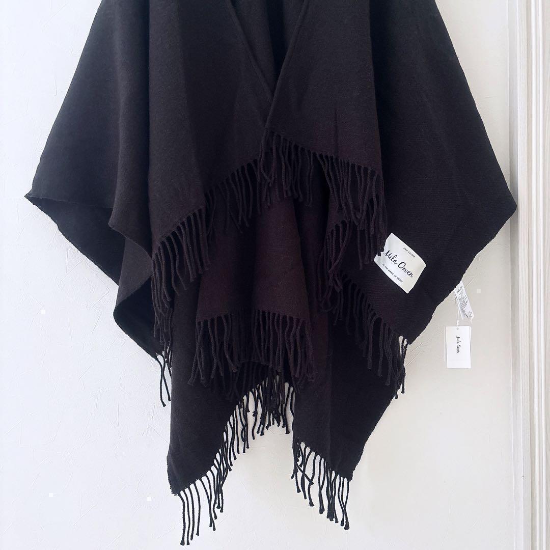 《新品23AW》Mila Owen 洗える ベーシックケープ 黒 フリンジ F
