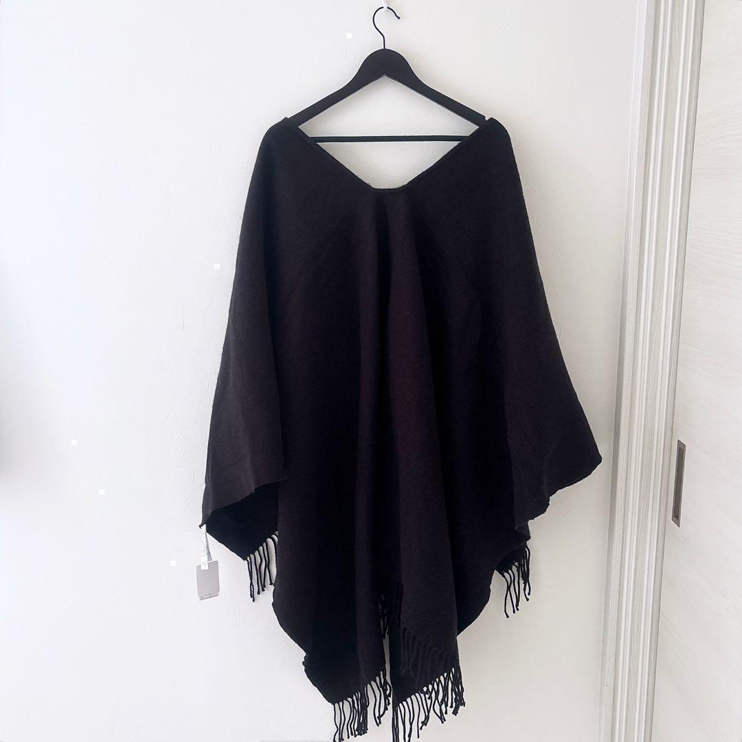 《新品23AW》Mila Owen 洗える ベーシックケープ 黒 フリンジ F