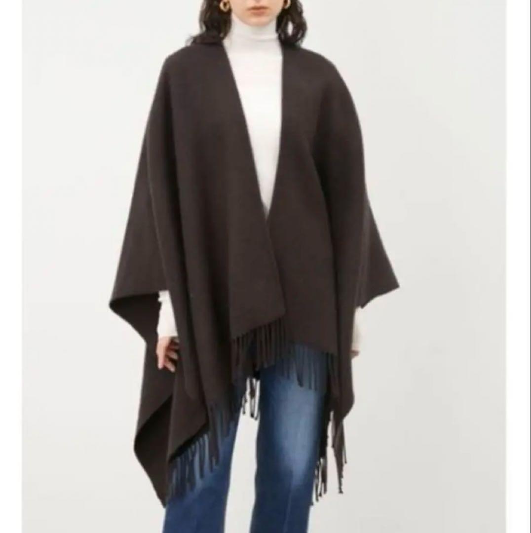 《新品23AW》Mila Owen 洗える ベーシックケープ 黒 フリンジ F
