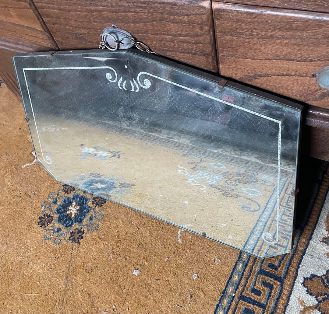 稀少/アンティーク/イギリス製/壁掛けミラー/カッティングミラー/ミラー/鏡