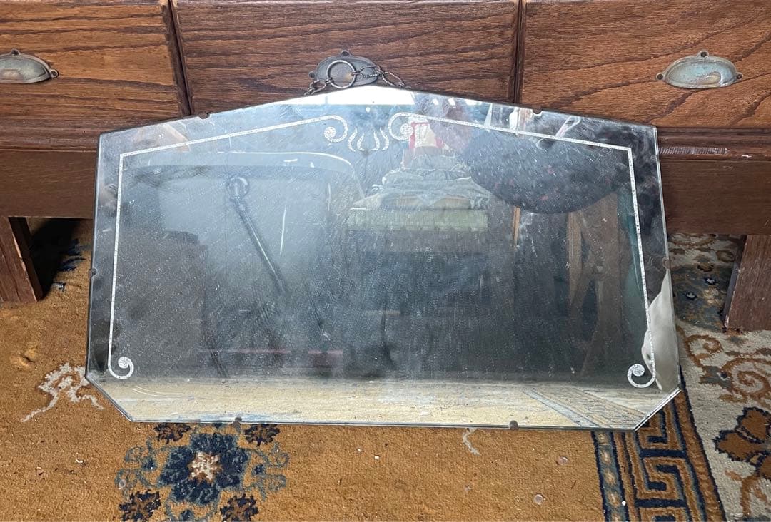 稀少/アンティーク/イギリス製/壁掛けミラー/カッティングミラー/ミラー/鏡