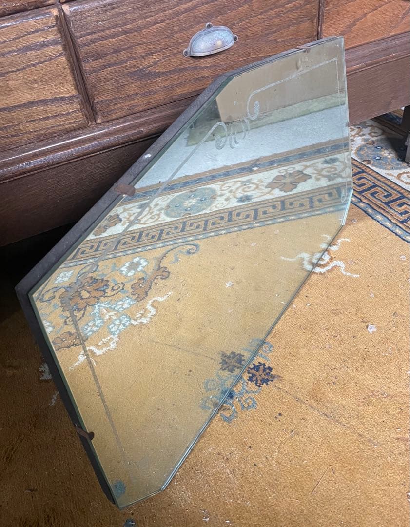 稀少/アンティーク/イギリス製/壁掛けミラー/カッティングミラー/ミラー/鏡