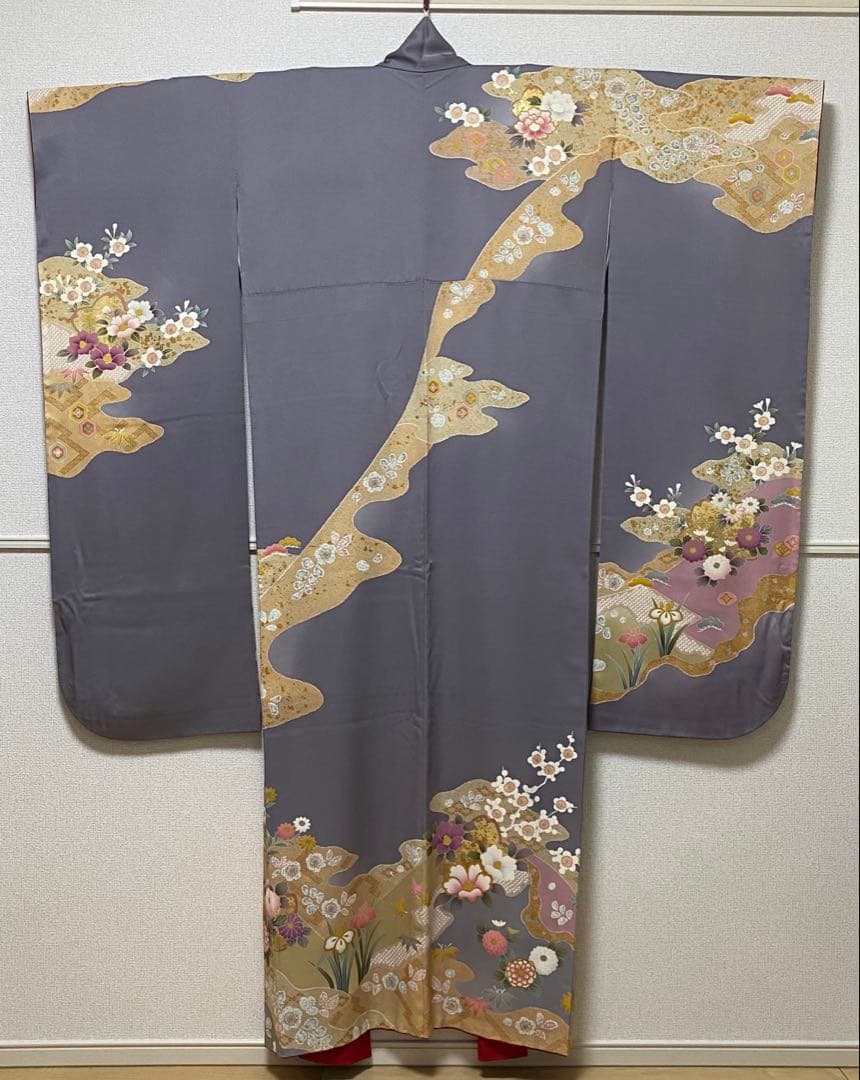 【年末セール！】高級SAGAFOX付 振袖 フルセット グレー 友禅 金駒刺繍