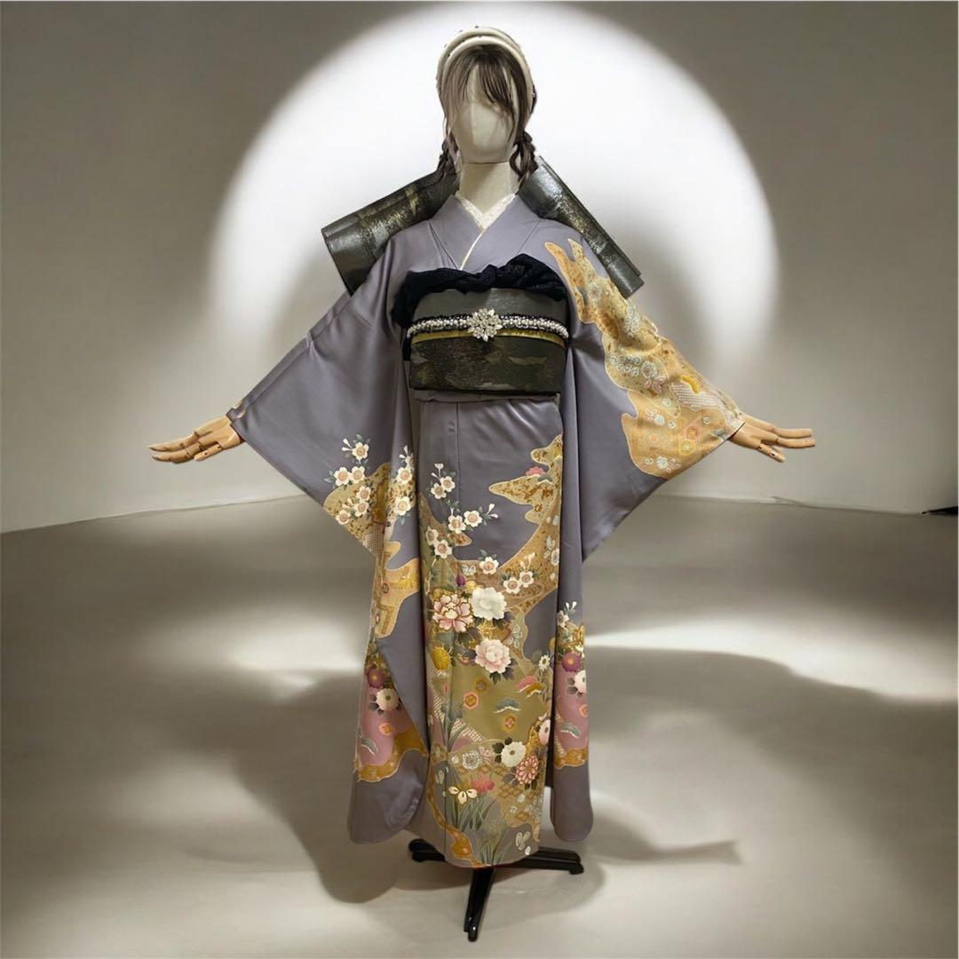 【年末セール！】高級SAGAFOX付 振袖 フルセット グレー 友禅 金駒刺繍
