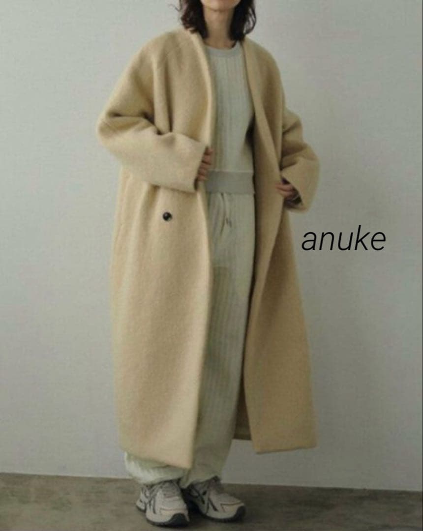 アンヌーク　anuke Collarless Shaggy Coat