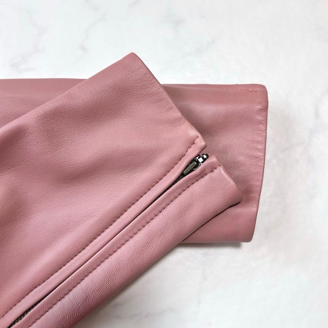 美品 エポカ EPOCA ラムレザー ノーカラーレザージャケット くすみピンク