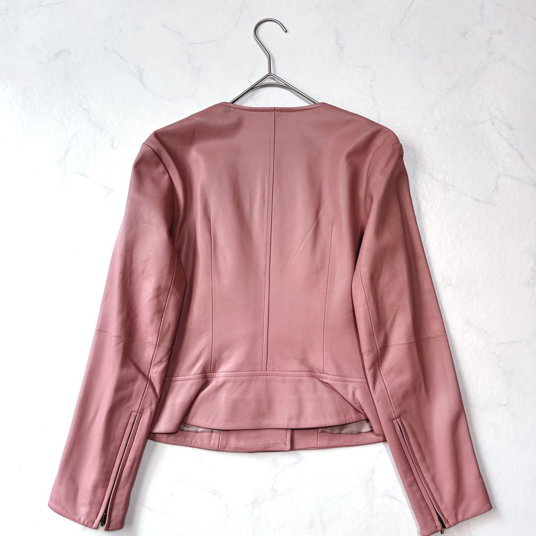 美品 エポカ EPOCA ラムレザー ノーカラーレザージャケット くすみピンク