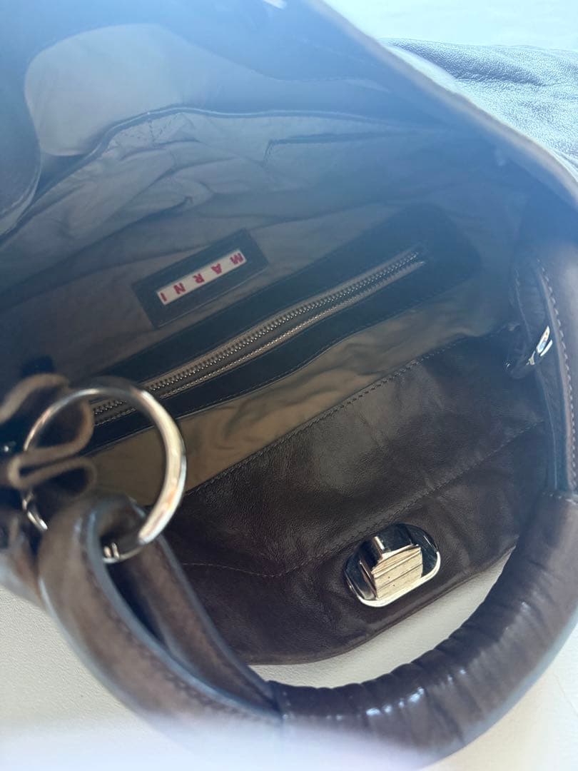 マルニ　marni ワンハンドル　ダークブラウン レザー ハンドバッグ