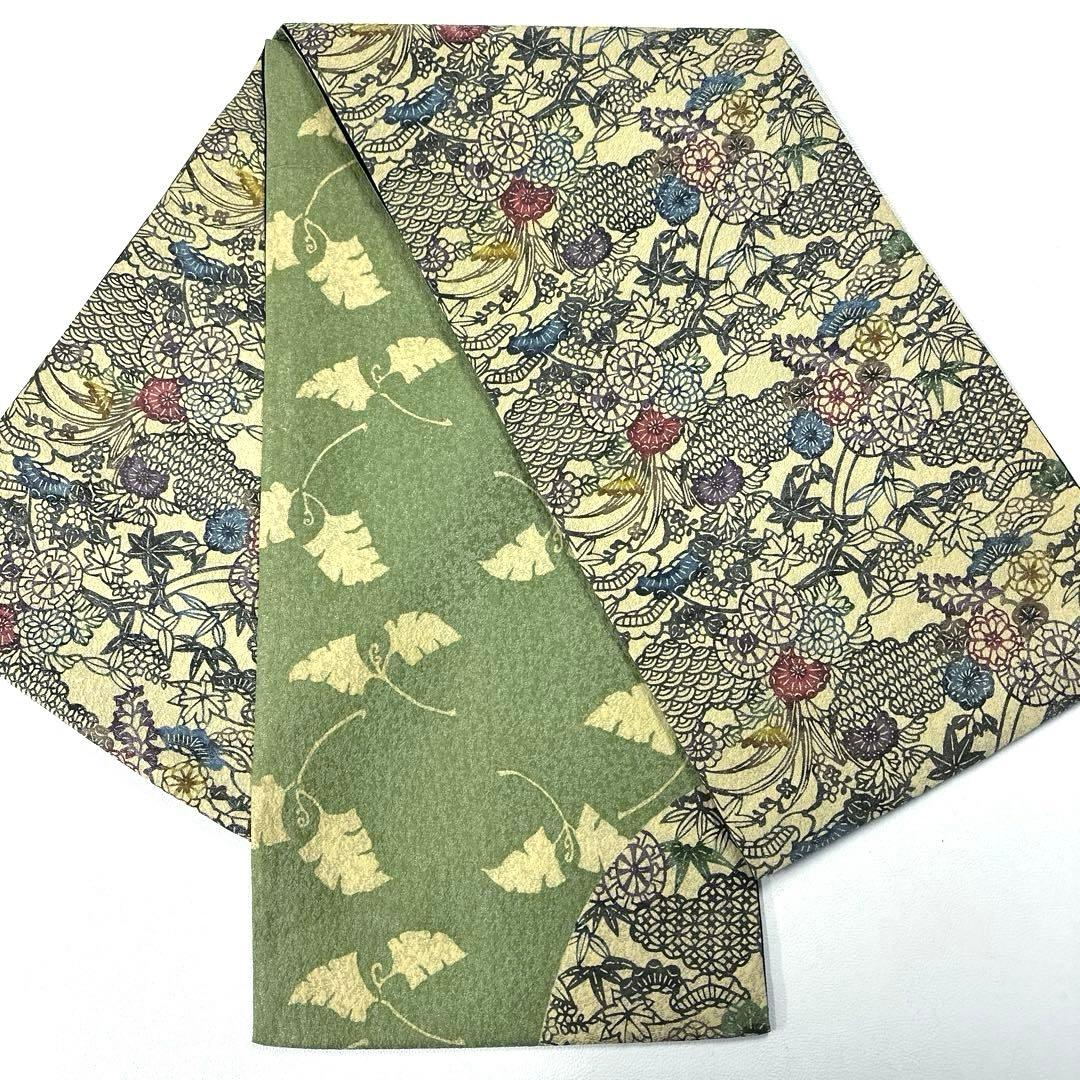 専用帯6050 ●高級 正絹 紅型 両面全通 リバーシブル 袋帯 松竹梅