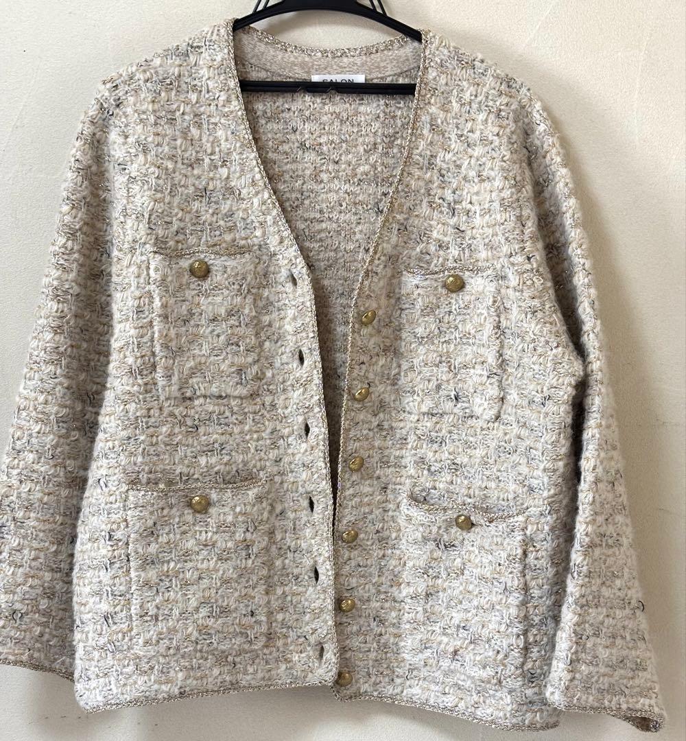 SALON adamet ropeツイードニットVネックジャケット