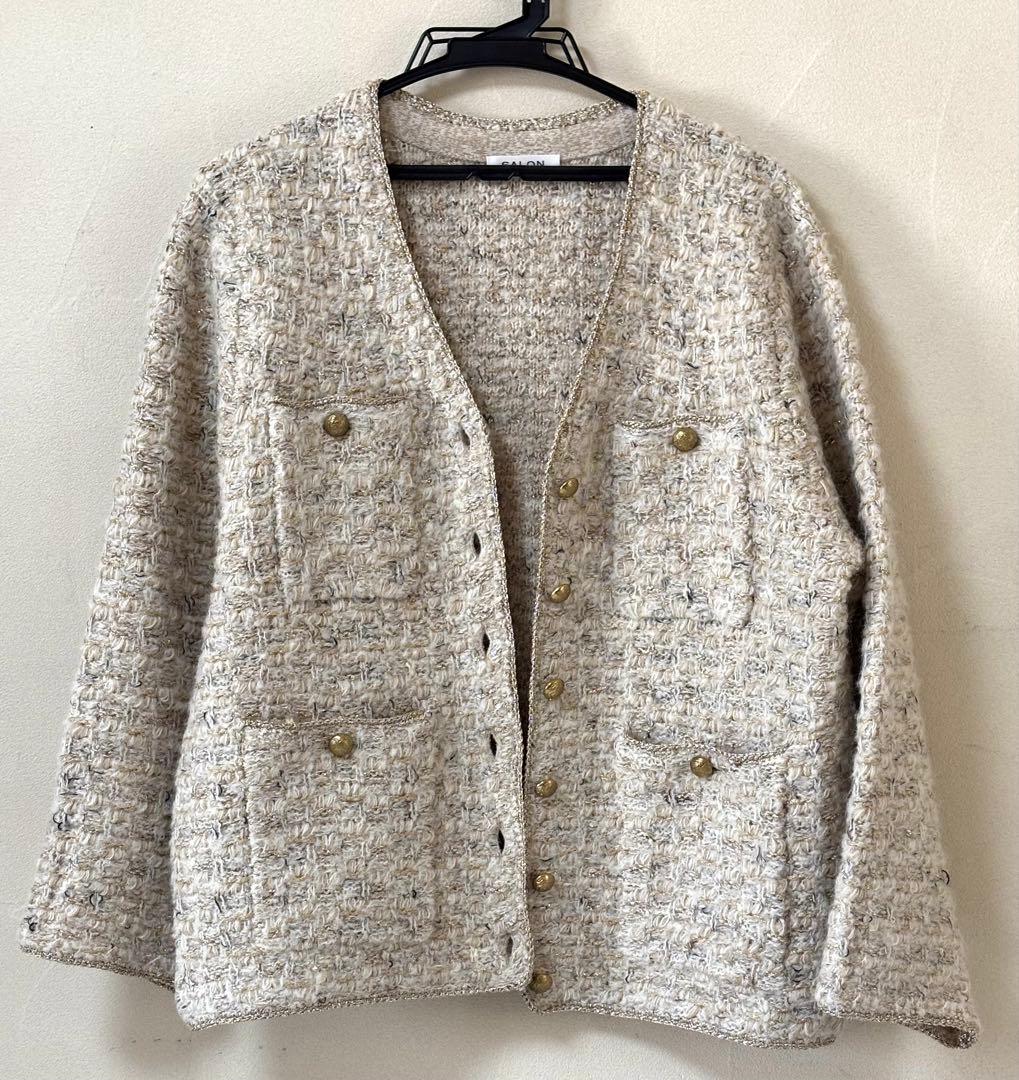 SALON adamet ropeツイードニットVネックジャケット