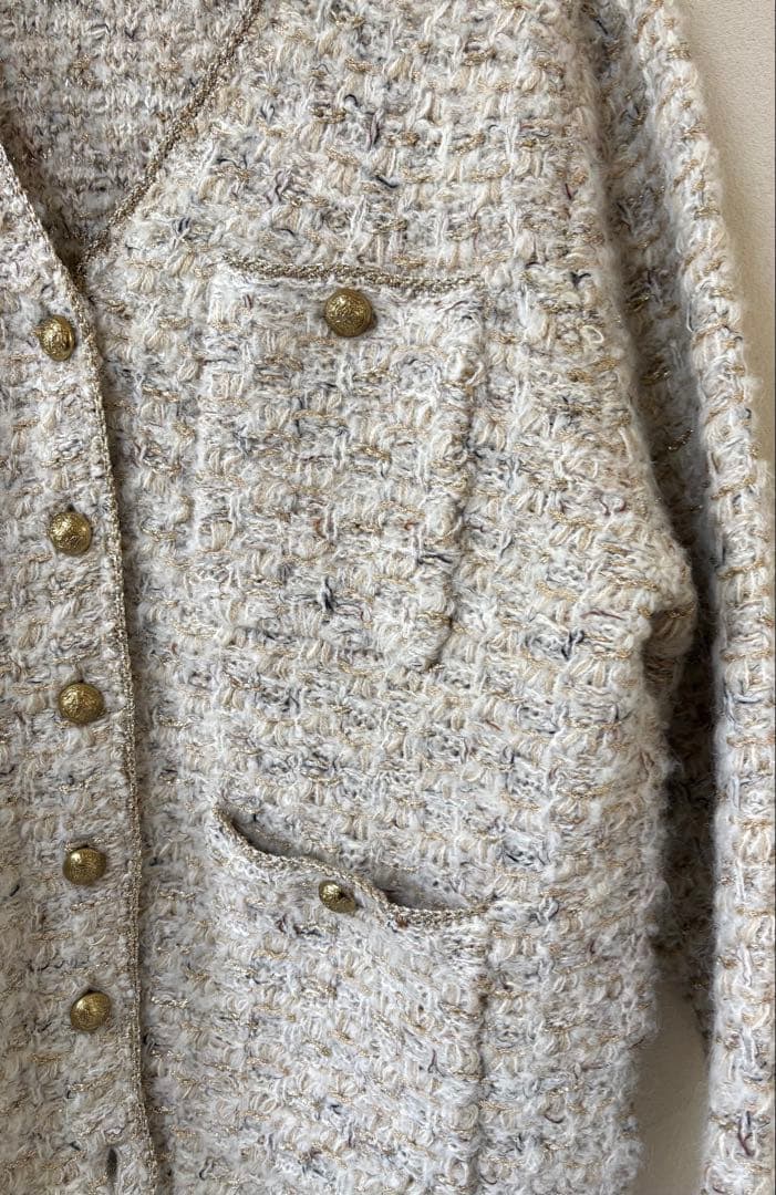 SALON adamet ropeツイードニットVネックジャケット