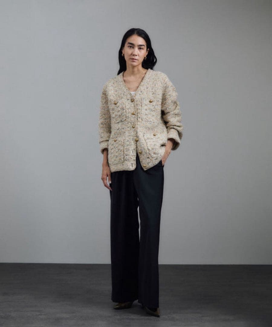 SALON adamet ropeツイードニットVネックジャケット