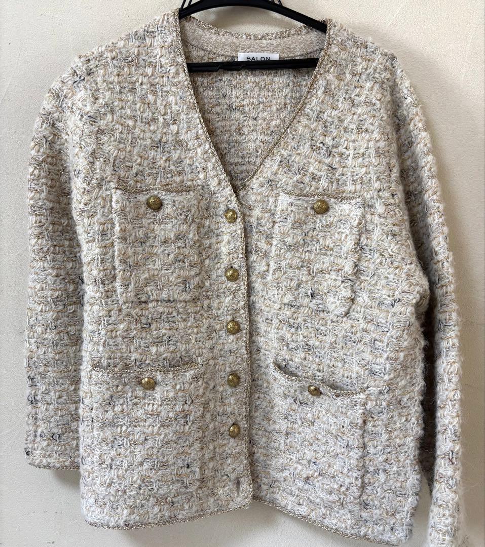SALON adamet ropeツイードニットVネックジャケット