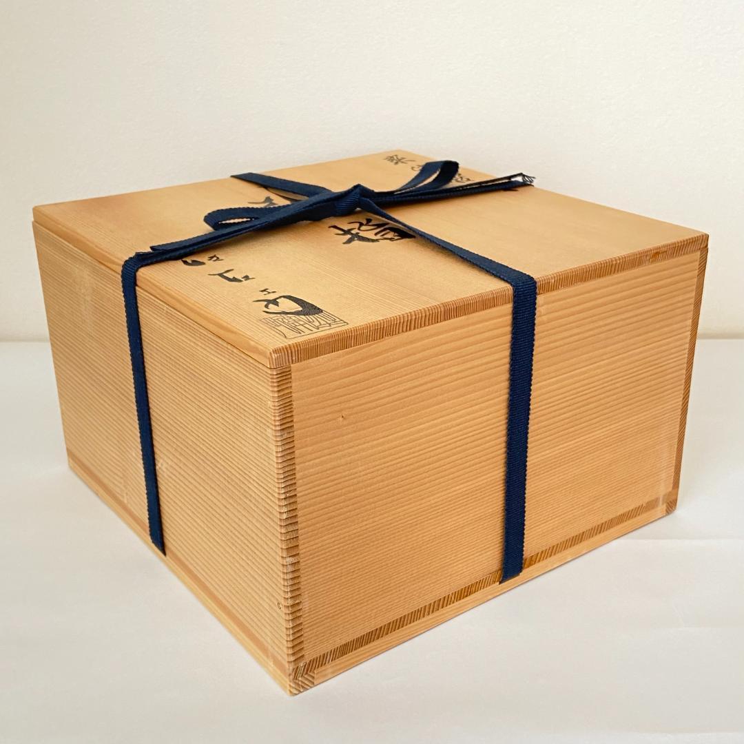 水指 桜川 染付　押小路窯 庄左エ門　共箱入　茶道具　茶器　塗蓋　伝統工芸品