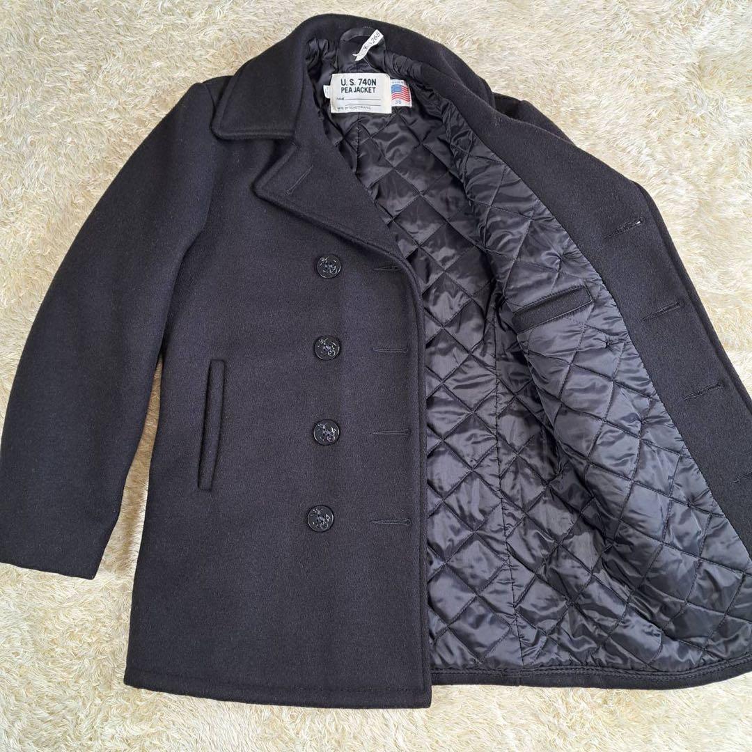 極美品 Schott ピーコート ウール USA製 厚手 36 サイズM BLK