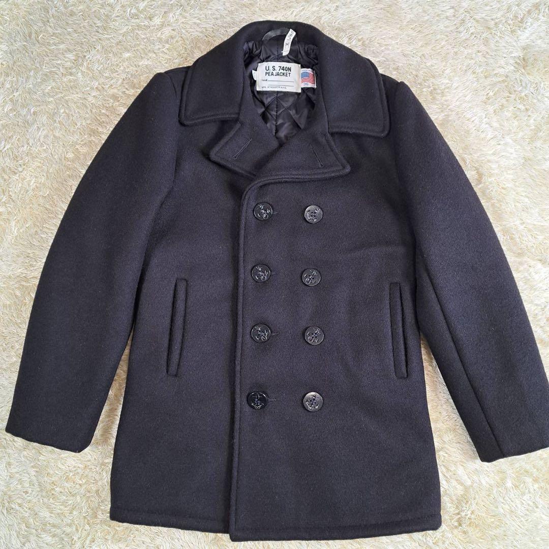 極美品 Schott ピーコート ウール USA製 厚手 36 サイズM BLK