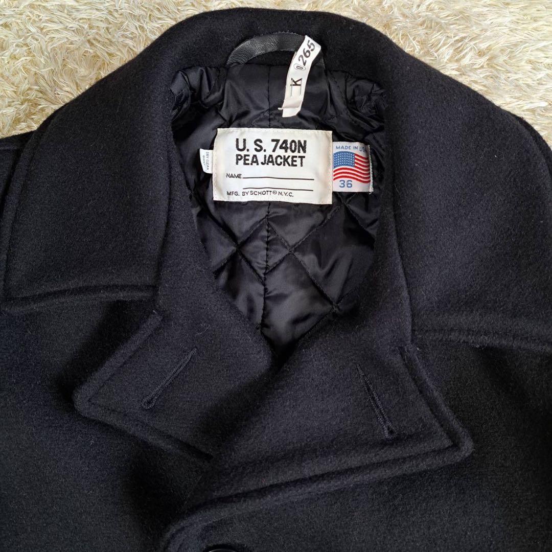 極美品 Schott ピーコート ウール USA製 厚手 36 サイズM BLK