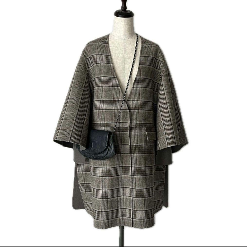 【18万】リバーシブル♡グレンチェックケヌキリバーシブルコート ポンチョ
