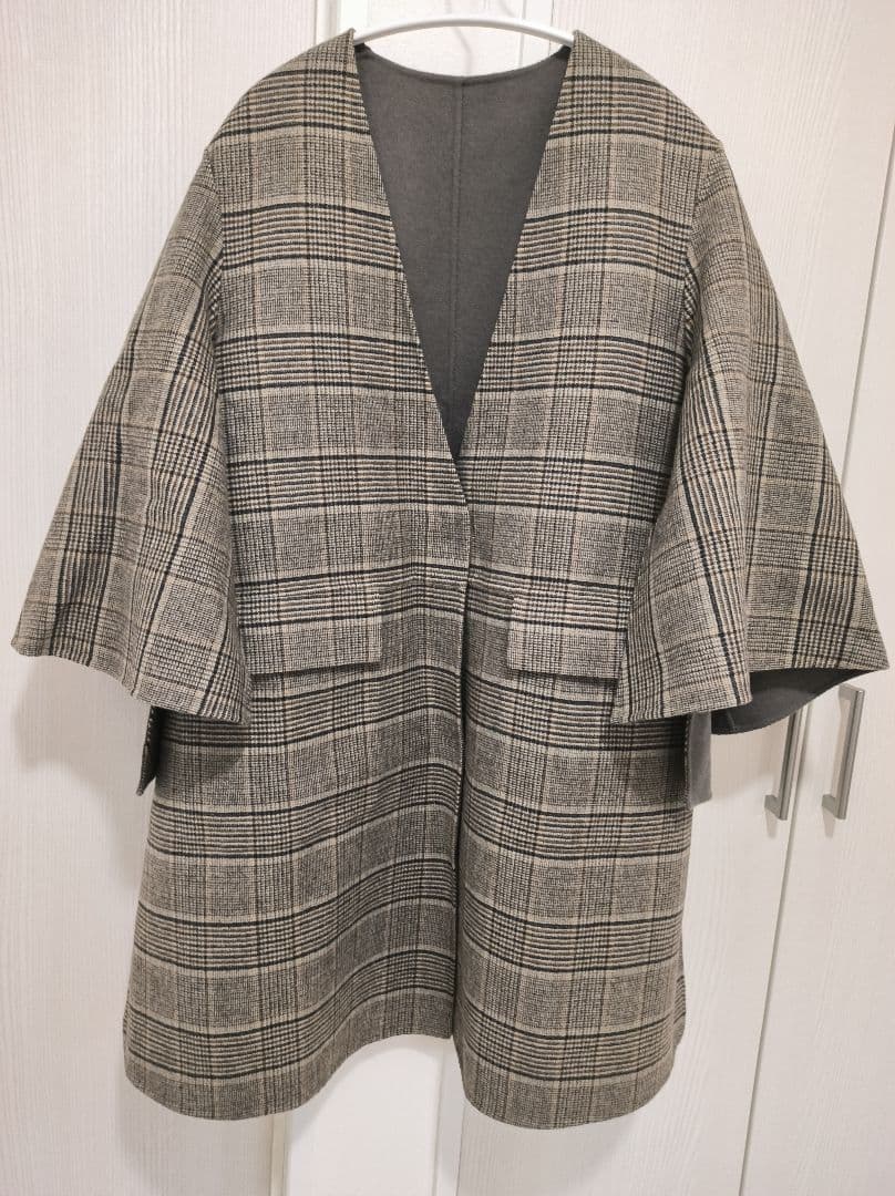 【18万】リバーシブル♡グレンチェックケヌキリバーシブルコート ポンチョ
