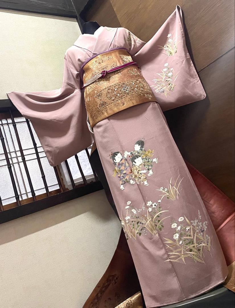 訪問着 フルセット5点サイズM〜Ｌ 友禅　童子遊び　正絹
