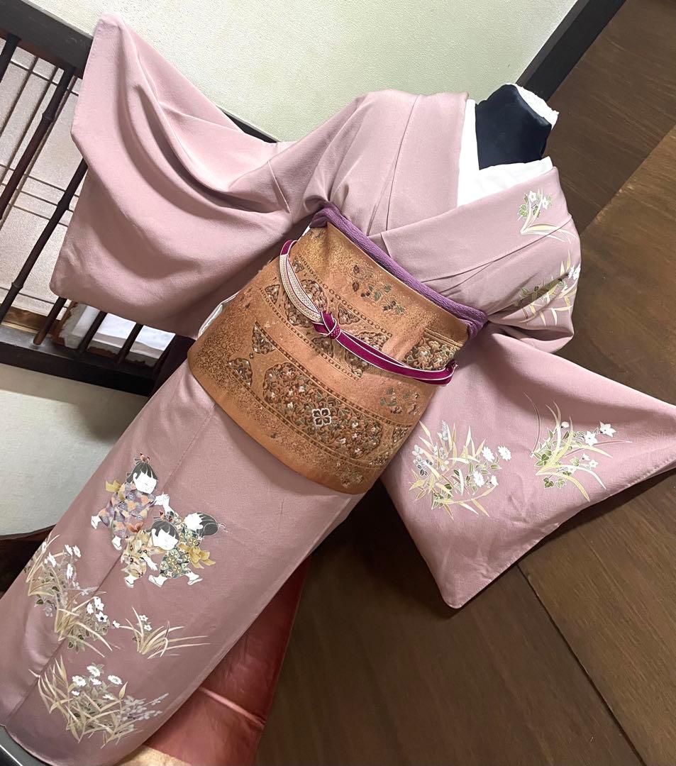 訪問着 フルセット5点サイズM〜Ｌ 友禅　童子遊び　正絹