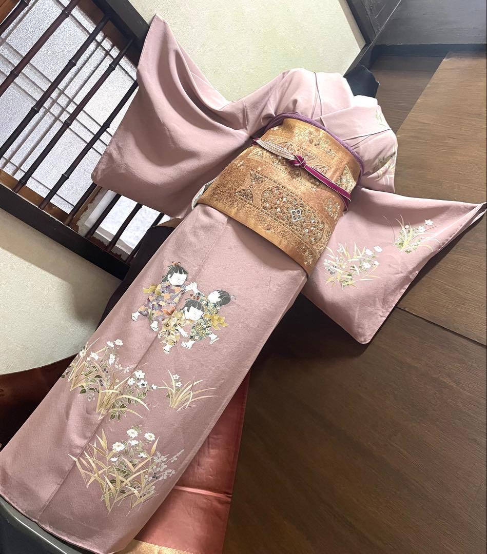 訪問着 フルセット5点サイズM〜Ｌ 友禅　童子遊び　正絹