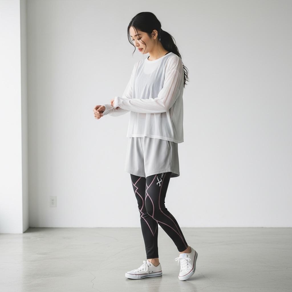 831ね@ 新品 CW-X ライン入り コンプレッション レギンスパンツ