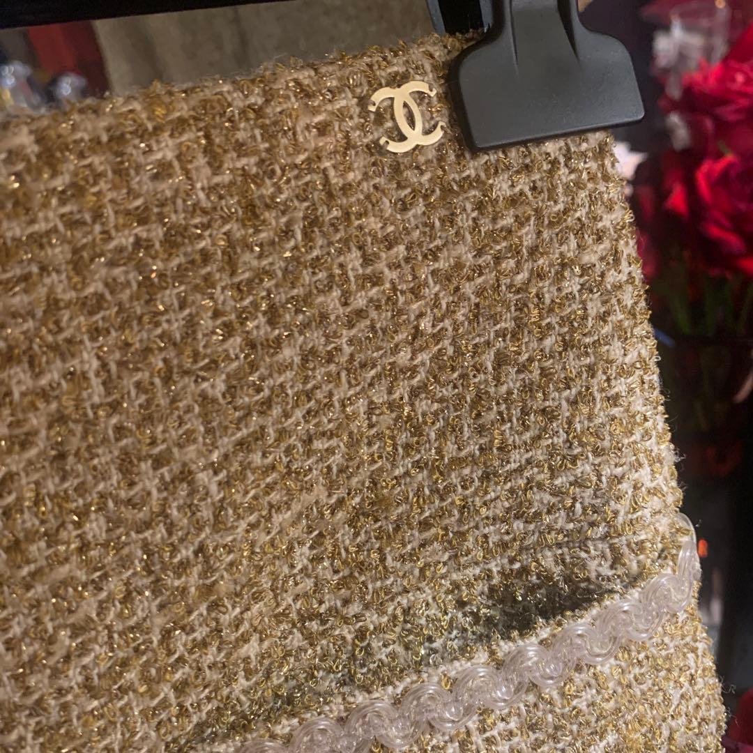 CHANEL 極上ツイード　ゴールド　ラメ　スカート