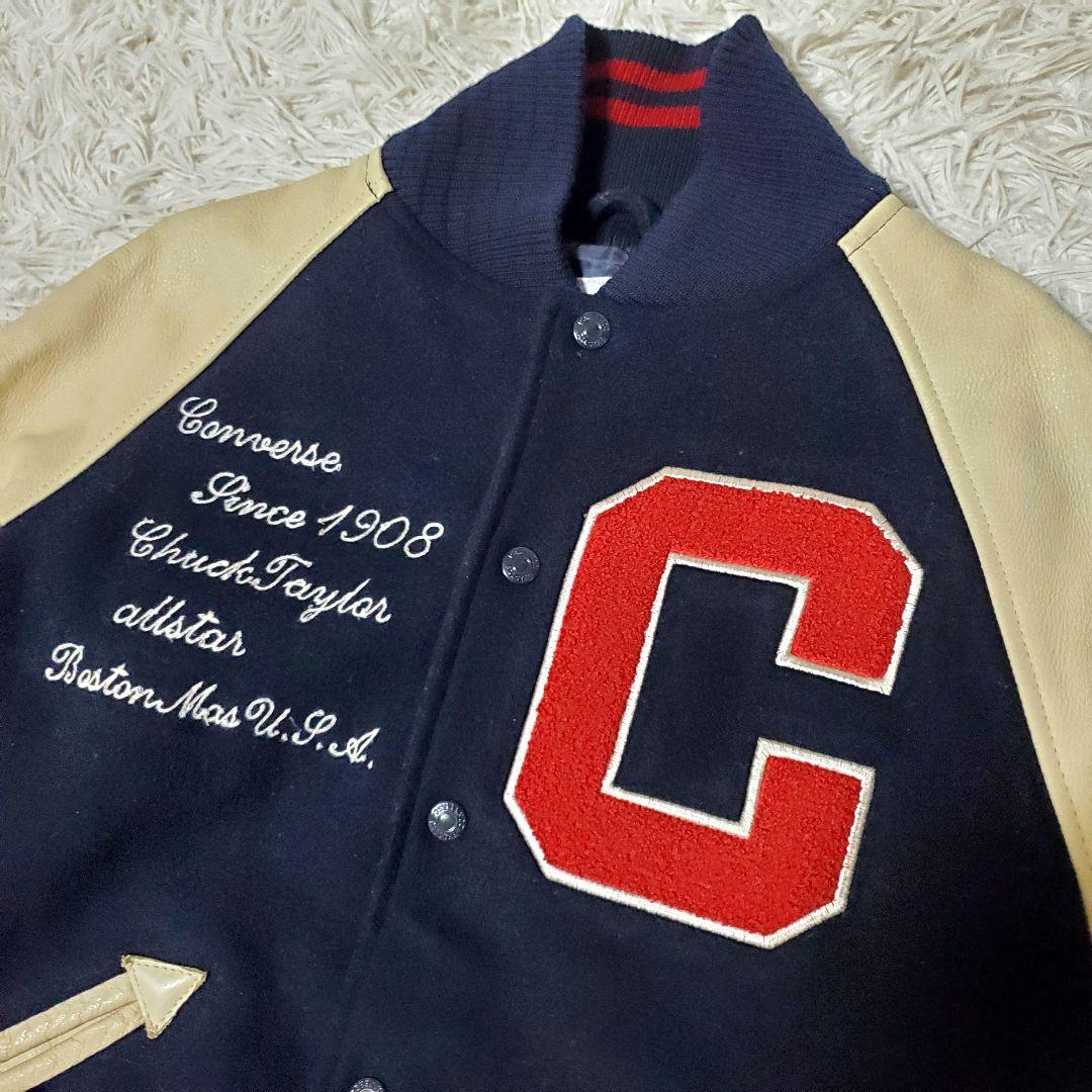 美品 希少 CONVERSE コンバース レザー袖 スタジャン バック刺繍 M