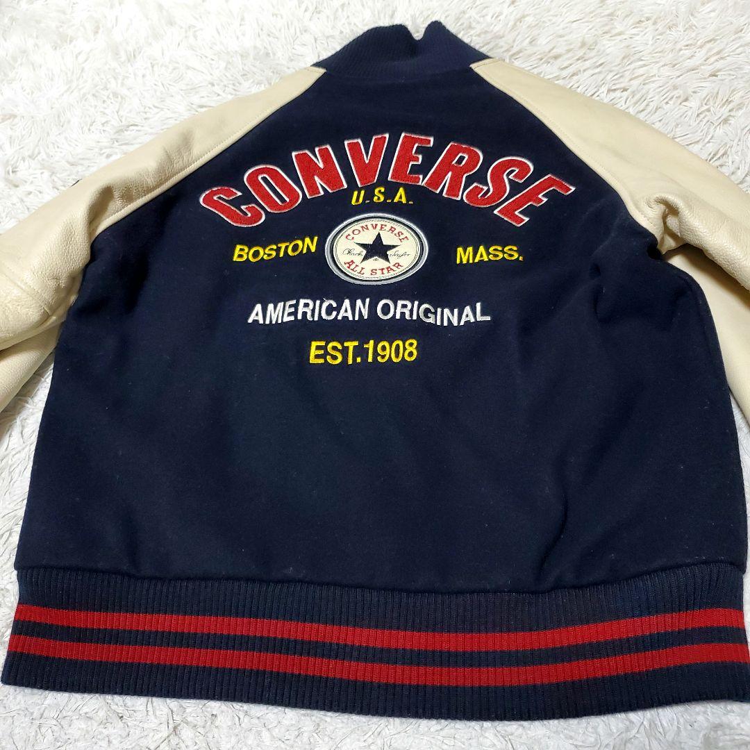 美品 希少 CONVERSE コンバース レザー袖 スタジャン バック刺繍 M