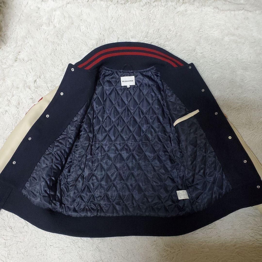 美品 希少 CONVERSE コンバース レザー袖 スタジャン バック刺繍 M