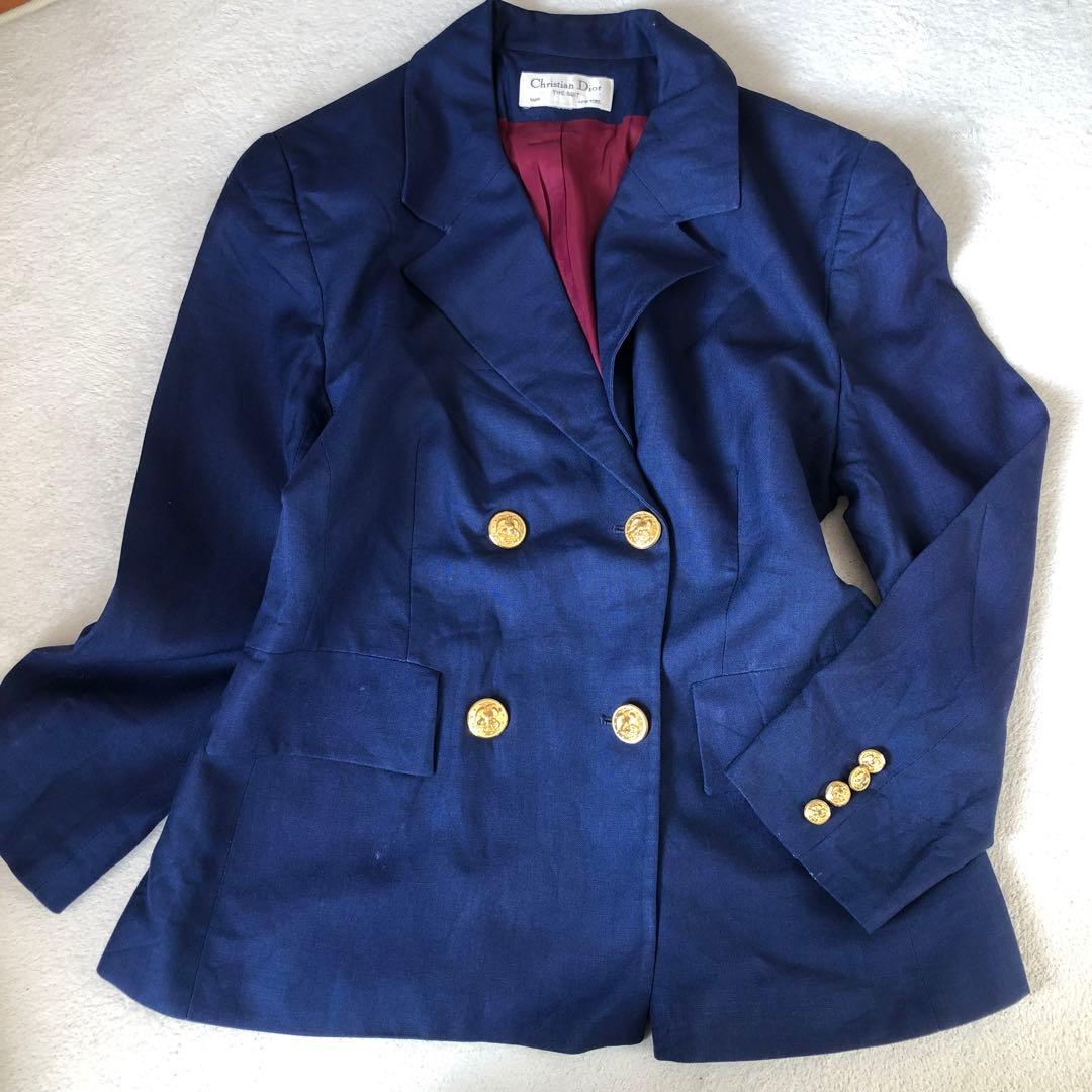 クリスチャンディオール　ヴィンテージテーラードジャケット　青ダブル　金ボタン