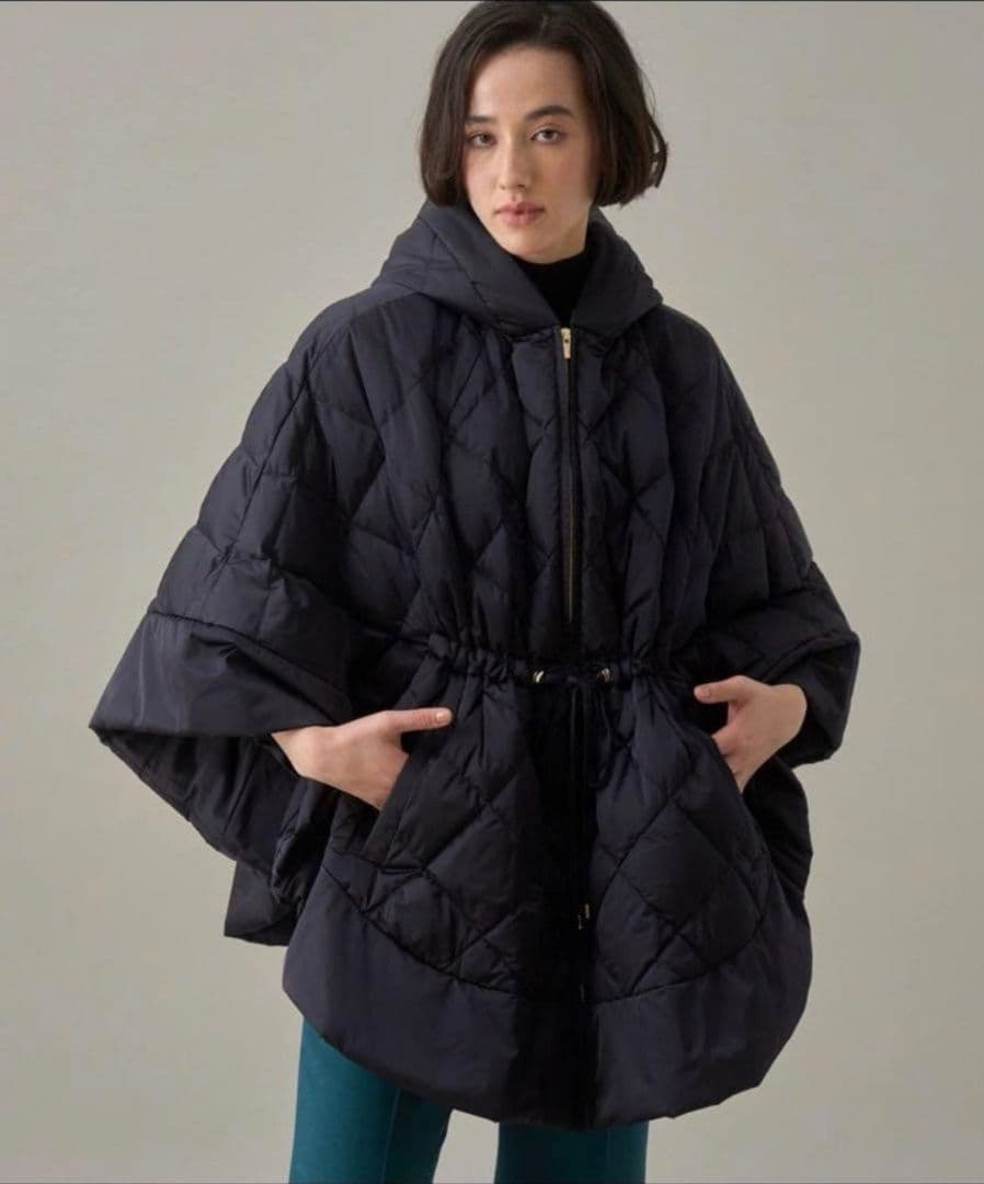 極美品　ANAYI キルティングダウンポンチョ　ネイビー38サイズ