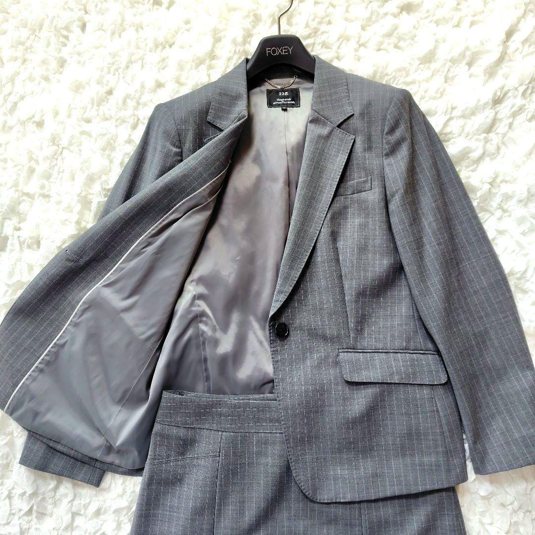 美品　23区　44　近年モデル　スーツセット　セットアップ　グレー　ストライプ
