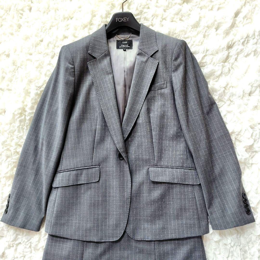 美品　23区　44　近年モデル　スーツセット　セットアップ　グレー　ストライプ