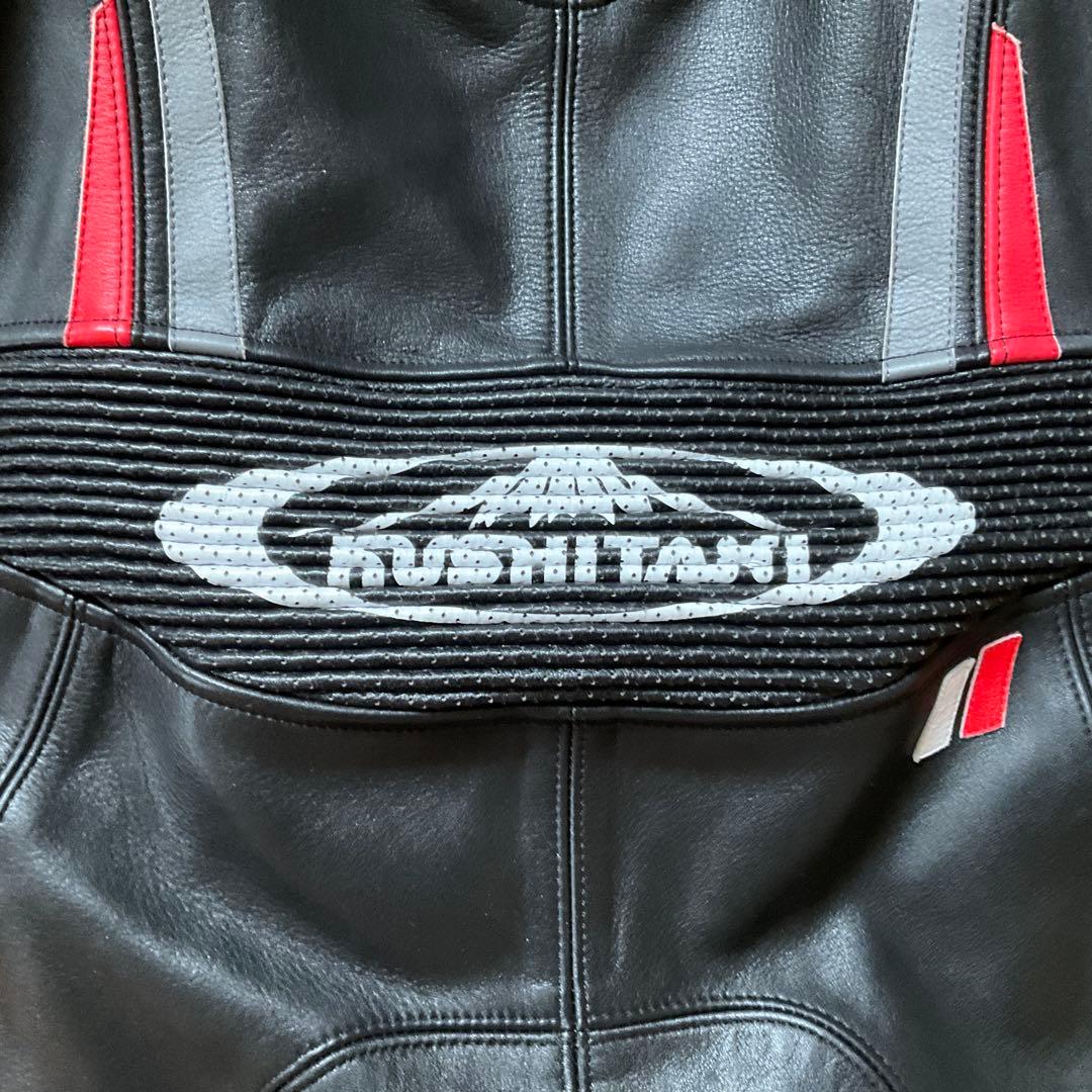 KUSHITANI バイク用革ツナギ 黒/赤　M/Lサイズ　前後プロテクター付