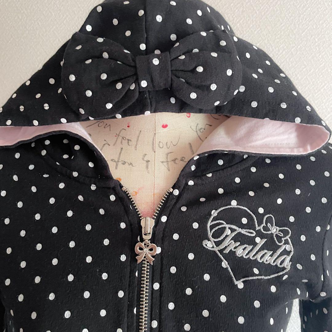 00s 希少 TRALALA ビッグリボン ドットフリルロゴ刺繍パーカー 姫系