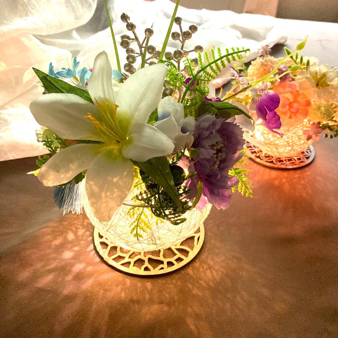 なおページです。仏花⭐︎LEDライト付き糸玉アレンジ⭐︎お供え花⭐︎お盆⭐︎提灯
