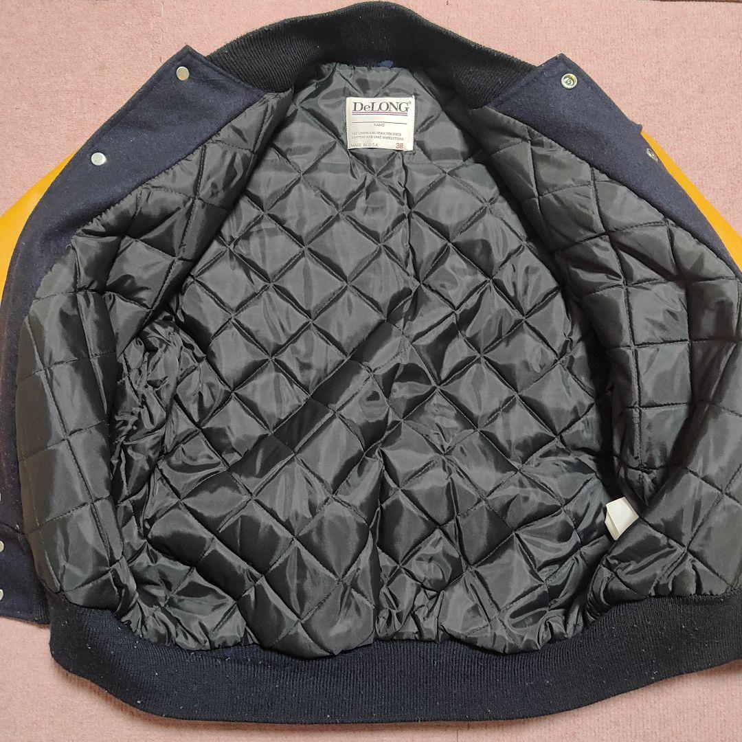 【美品】 DeLONG スタジャン マスタード 袖レザー 38 USA製 本革
