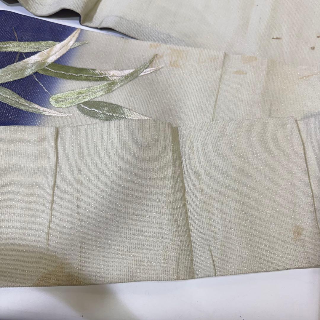 R*a様 鯉　刺繍帯　名古屋帯 紺色　夏帯　螺鈿　貝　白銀　笹　希少