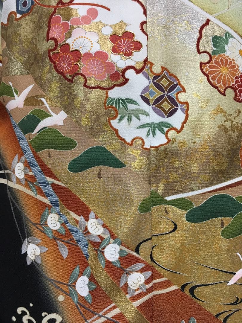 結婚式に！着物リメイク　正絹留袖ドレス　ロングワンピース　「雪輪に牡丹」Bタイプ