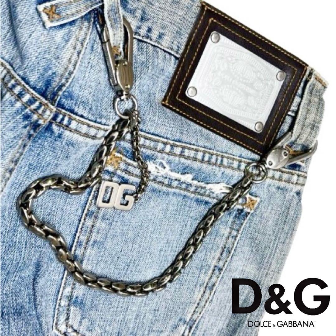 D&Gディー＆ジー◇ウォレットチェーン 2フック ロゴマークチャーム付mh593