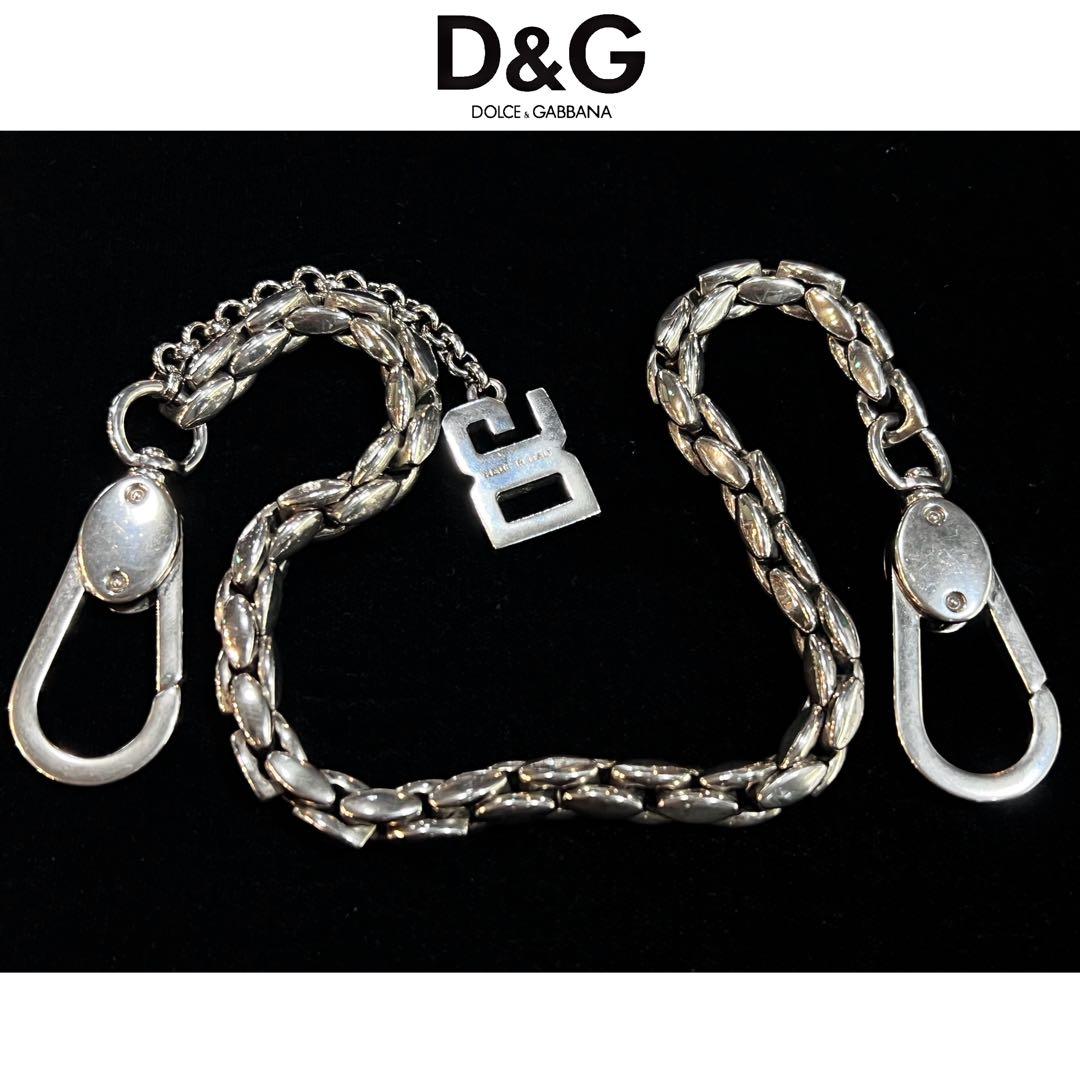 D&Gディー＆ジー◇ウォレットチェーン 2フック ロゴマークチャーム付mh593