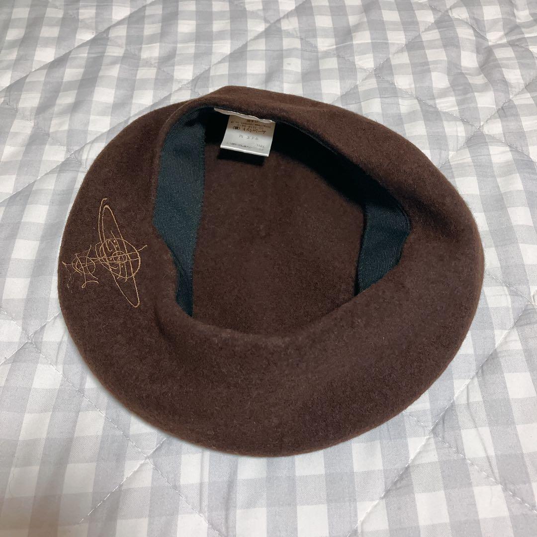【美品】ブラウン　茶色　ベレー帽　オーブワンポイント　ヴィンテージ