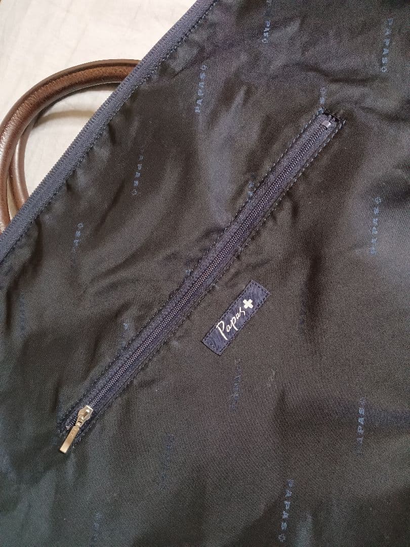 【Papas】ナイロン×レザー　大容量ボストンバッグ（ネイビー／ブラウン）