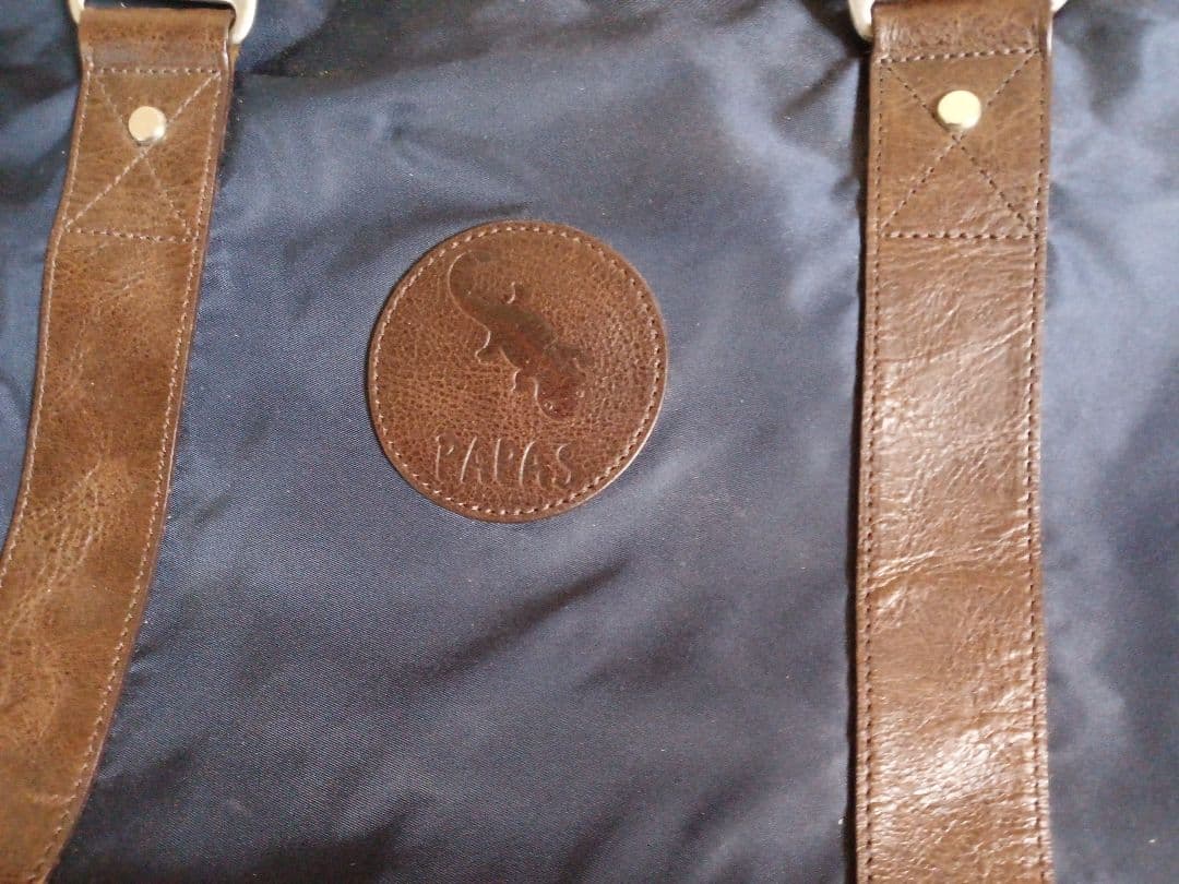 【Papas】ナイロン×レザー　大容量ボストンバッグ（ネイビー／ブラウン）