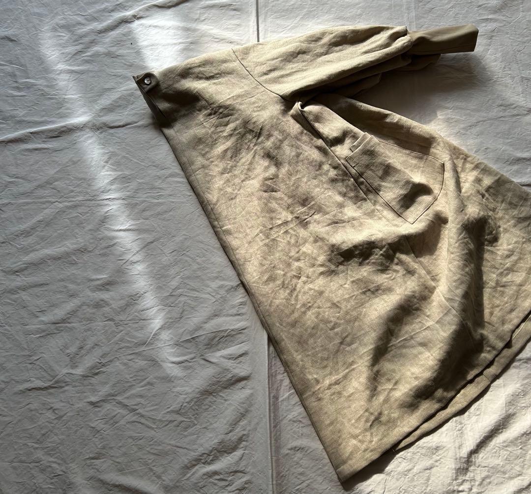 【さくらページlinen】しっかりめ 亜麻色＊リブ袖口ゆったり割烹着ワンピ