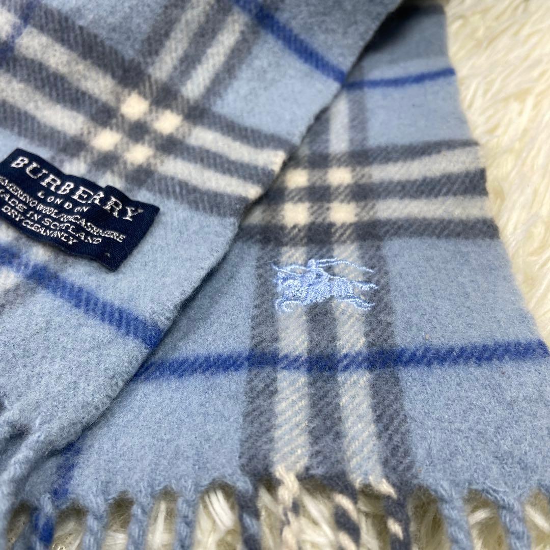 BURBERRY バーバリー ノバチェックマフラー カシミヤ混 ライトブルー