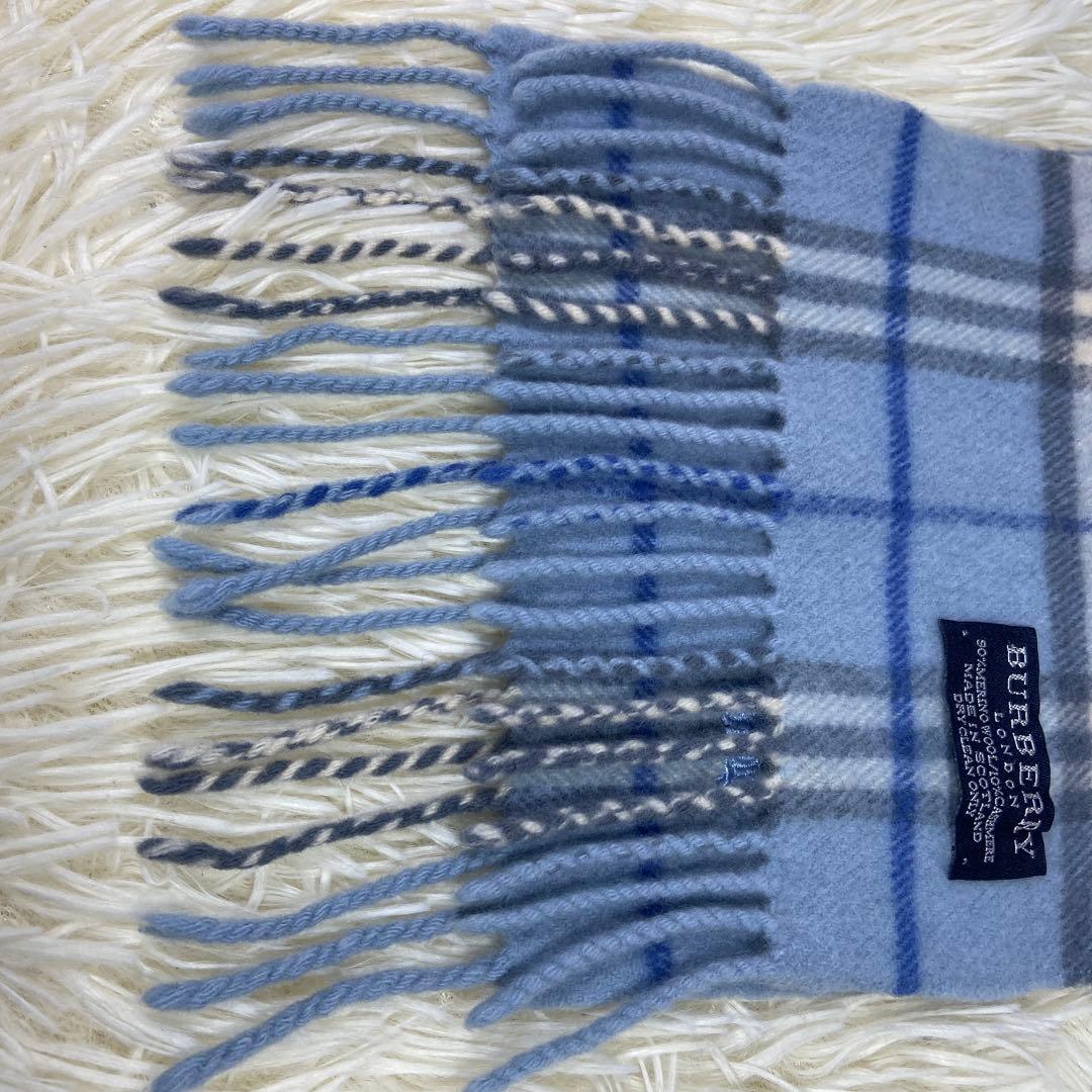 BURBERRY バーバリー ノバチェックマフラー カシミヤ混 ライトブルー
